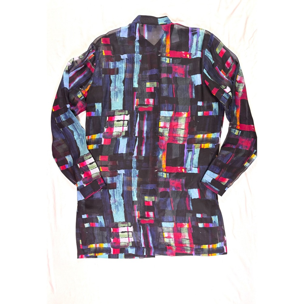 Go Silk Tunic Shirt Womens S Abstract Print Sheer Long Sleeve Art Layering Bold - Picture 8 of 8